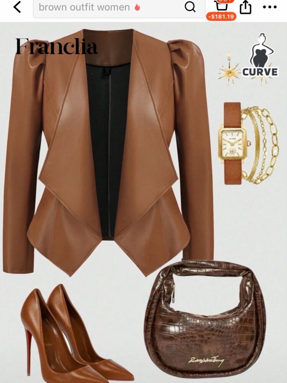 Women's Brown Faux Leather Peplum Jacket